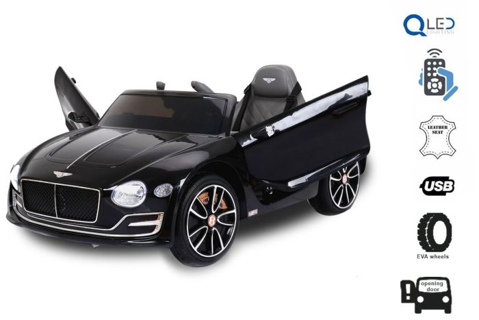 Bentley EXP12 Elektrisches Auto für Kinder, Schwarz, Original lizenziert,  batteriebetrieben, Öffnungstüren, Ledersitz, 2x Motor, 12 V Batterie, 2.4  Ghz Fernbedienung, Soft EVA Räder, Glatter Start