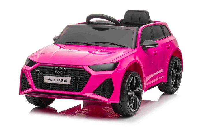 Elektrisches Kinderauto Audi RS6, Pink, Ledersitz, Türen zum Öffnen, 2x  25-W-Motor, 12-V-Batterie, 2,4-GHz-Fernbedienung, weiche EVA-Räder,  LED-Leuchten, Sanftanlauf, Stoßdämpfer, ORIGINAL-Lizenz