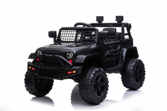 Kinder Elektroauto 12V Offroad Modell 2023 schwarz, hohes Fahrgestell,  breiter Sitz, hängende Achsen, Elektroauto für kinder mit  2,4-GHz-Fernbedienung, MP3/USB , LED-Leuchten, elektroauto kinder ab 3-8  jahre