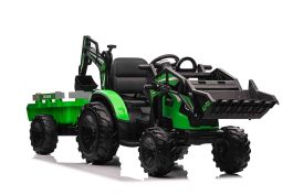 Elektrischer Traktor POWER mit Anhänger, Rot, Hinterradantrieb, 12-V- Batterie, Kunststoffräder, breiter Sitz, 2,4-GHz-Fernbedienung, MP3-Player  mit USB, Vorderradaufhängung, LED-Leuchten