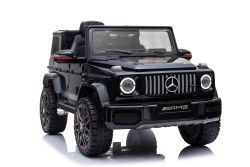 Kinder elektroauto 12V Mercedes G classe Neu, Schwarz, Originallizenz, Batteriebetrieben, Türen öffnen, Einzelsitz, 2x Motor, 12 V Batterie, 2,4 GHz Fernbedienung, Hinterradfederung, Sanfter Start