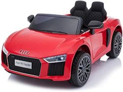 Elektroauto Audi R8 Small, Rot, Originallizenz, Batteriebetrieben, Türen öffnend, 2x 25 W Motor, 12 V Batterie, 2,4 GHz Fernbedienung, weiche EVA-Räder, Federung, Sanftanlauf