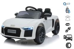 Elektroauto Audi R8 Small, Weiss, Originallizenz, Batteriebetrieben, Türen öffnend, 2x 25 W Motor, 12 V Batterie, 2,4 GHz Fernbedienung, weiche EVA-Räder, Federung, Sanftanlauf