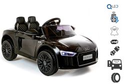 Elektroauto Audi R8 Small, Schwarz, Originallizenz, Batteriebetrieben, Türen öffnend, 2x 25 W Motor, 12 V Batterie, 2,4 GHz Fernbedienung, weiche EVA-Räder, Federung, Sanftanlauf