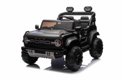 Ford Bronco XL Elektro-Kinderauto mit Hinterradantrieb, lizenziert (Zweisitzer), Schwarz, Lithiumbatterie, hohe Federung, zwei Sitze, gefederte Hinterachse, 2,4-GHz-Fernbedienung, MP3-Player mit USB-Eingang, LED-Leuchten