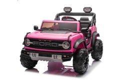 Ford Bronco XL Elektro-Kinderauto mit Hinterradantrieb, lizenziert (Zweisitzer), RosaWeiß, Lithiumbatterie, hohe Federung, zwei Sitze, gefederte Hinterachse, 2,4-GHz-Fernbedienung, MP3-Player mit USB-Eingang, LED-Leuchten