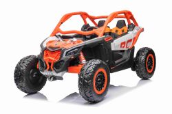 Elektro Kinderauto Can-am Maverick, orange, Zweisitzer, Hinterradfederung, 2,4-GHz-Fernbedienung, tragbarer Akku, 4 x 35-W-Motoren, EVA-Räder, verstellbarer Fahrersitz, MP3-Player mit USB/SD-Eingang, lizenziert
