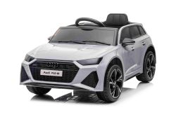 Elektrisches Kinderauto Audi RS6, Grau, Ledersitz, Türen zum Öffnen, 2x 25-W-Motor, 12-V-Batterie, 2,4-GHz-Fernbedienung, weiche EVA-Räder, LED-Leuchten, Sanftanlauf, Stoßdämpfer, ORIGINAL-Lizenz