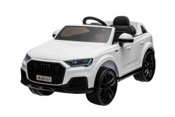 Elektroauto für Kinder Audi Q7 Weiß, Einsitzer, Einzelradaufhängung, 12-V-Batterie, Fernbedienung, 2 x 35-W-Motor, LED-Leuchten, MP3-Player mit USB/AUX-Eingang, lizenziert