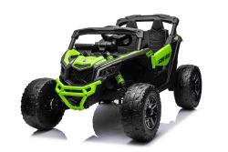 Elektroauto für Kinder Can-am Maverick Einsitzer mit 4x4-Antrieb, Grün, Einzelradaufhängung, 2,4-GHz-Fernbedienung, 4 x 35-W-Motoren, EVA-Räder, Ledersitz, MP3-Player mit USB/AUX-Eingang, lizenziert