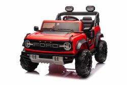 Ford Bronco XL Elektro-Kinderauto mit Hinterradantrieb, lizenziert (Zweisitzer), Rot, Lithiumbatterie, hohe Federung, zwei Sitze, gefederte Hinterachse, 2,4-GHz-Fernbedienung, MP3-Player mit USB-Eingang, LED-Leuchten