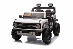 Ford Bronco XL Elektro-Kinderauto mit Hinterradantrieb, lizenziert (Zweisitzer), Weiß, Lithiumbatterie, hohe Federung, zwei Sitze, gefederte Hinterachse, 2,4-GHz-Fernbedienung, MP3-Player mit USB-Eingang, LED-Leuchten