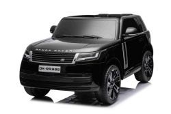 Elektro-Rutschauto Range Rover Modell 2023, Zweisitzer, Schwarz, Kunstledersitze, Radio mit USB-Eingang, Heckantrieb mit Federung, 12V7AH-Batterie, EVA-Räder, Schlüsselstarter, 2,4-GHz-Fernbedienung, lizenziert