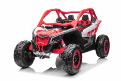 Elektro Kinderauto Can-am Maverick, Rot, Zweisitzer,Hinterradfederung, 2,4-GHz-Fernbedienung, tragbarer Akku, 4 x 35-W-Motoren, EVA-Räder, verstellbarer Fahrersitz, MP3-Player mit USB/SD-Eingang, lizenziert