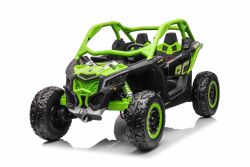 Elektro Kinderauto Can-am Maverick, Grün, Zweisitzer, Hinterradfederung, 2,4-GHz-Fernbedienung, tragbarer Akku, 4 x 35-W-Motoren, EVA-Räder, verstellbarer Fahrersitz, MP3-Player mit USB/SD-Eingang, lizenziert