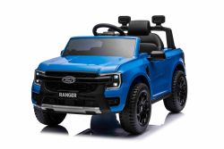 Elektro-Kinderauto FORD Ranger 12V, blau, Ledersitz, 2,4-GHz-Fernbedienung, Bluetooth-/USB-Eingang , Ledersitz, 2,4-GHz-Fernbedienung, Federung, 12-V-Batterie, Kunststoffräder, 2 x 30-W-Motoren, ORIGINAL-Lizenz