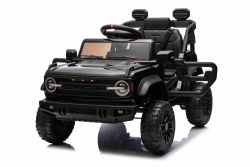 Elektrisches Kinderfahrzeug Ford Bronco mit Hinterradantrieb, lizenziert (Einzelsitzer), Schwarz, Lithiumbatterie, hohe Bodenfreiheit, breiter Sitz, Hinterachsfederung, 2,4-GHz-Fernbedienung, MP3-Player mit USB-Anschluss, LED-Beleuchtung