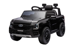 Elektro-Kinderauto FORD Ranger 12V, Schwarz, Ledersitz, 2,4-GHz-Fernbedienung, Bluetooth-/USB-Eingang, Federung, 12-V-Batterie, Kunststoffräder, 2 x 30-W-Motoren, ORIGINAL-Lizenz