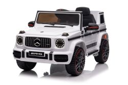 Elektroauto kinder Mercedes G Neu, Weiß, Originallizenz, Batteriebetrieben, Türen öffnen, Einzelsitz, 2x Motor, 12 V Batterie, 2,4 GHz Fernbedienung, Hinterradfederung, Sanfter Start