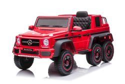 Elektro-Rutschauto Mercedes-Benz G63 AMG 6X6, Einsitzer, rot, 6 Räder mit Einzelradaufhängung, Antrieb 2 x 45-W-Motoren, 12V10AH-Batterie, Kunststoffräder und -sitz, Fernbedienung, lizenziert