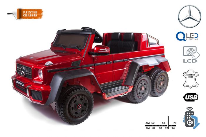 Elektro Spielzeugauto Mercedes Benz G63 6x6 Lcd Bildschirm Radleuchten Und Bodenleuchten 2 4 Ghz 12v 14ah Abnehmbare Batterie 4 X Motor Fernbedienung Doppelsofa Eva Rader Servomotor Zwei Pedale Rot Lackiert