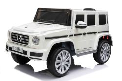 Elektrisches Elektroauto Mercedes G500 12V, weiß, 2,4 GHz Fernbedienung, USB / SD Eingang, Hinterradfederung, Lithium-Batterie, LED-Lichter, ORIGINALE Lizenz