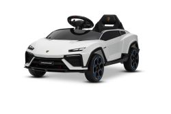 Elektrisches Ride-on-Auto Lamborghini Lanzador 12V mit Hinterradantrieb, lizenziert (einsitzig), weiß, Lithiumbatterie, LED-Beleuchtung, breitem Sitz, 2,4-GHz-Fernbedienung, MP3-Player mit USB-/AUX-Eingang und Bluetooth-Verbindung