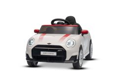 Elektrisches Kinderfahrzeug BMW Mini Cooper 12V, weiß, MP3-Player mit USB- und Bluetooth-Anschluss, 2,4-GHz-Fernbedienung, 2 x 25 W Motor, Lithium-Akku, LED-Lichter, ORIGINAL-Lizenz