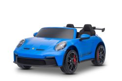 Elektrisches Kinderauto Porsche 911 GT3  24V mit 4x4-Antrieb, blau, zwei Sitze, 2,4-GHz-Fernbedienung, USB/AUX-Eingang, 200W-Motoren, Federung, Lithium-Batterie, LED-Leuchten vorne und hinten, ORIGINALE Lizenz