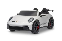 Elektrisches Kinderauto Porsche 911 GT3  24V mit 4x4-Antrieb, weiß, zwei Sitze, 2,4-GHz-Fernbedienung, USB/AUX-Eingang, 200W-Motoren, Federung, Lithium-Batterie, LED-Leuchten vorne und hinten, ORIGINALE Lizenz