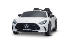 Elektrisches Kinderauto Mercedes GT63 AMG 24V mit 4x4-Antrieb, weiß, Zweisitzer, verstellbarer Fahrersitz, weiche EVA-Räder, 2,4-GHz-Fernbedienung, USB/Bluetooth, 200W-Motoren, Federung, Lithium-Akku, LED-Lichter, ORIGINAL-Lizenz