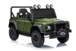 Elektrisches Kinderfahrzeug Land Rover Defender 110 SVX 12V, grün, 4X4-Antrieb, LED-Lichter, Vorder- und Hinterradfederung, 2,4-GHz-Fernbedienung, USB/AUX-Eingang, Bluetooth, Lithium-Akku, 4 x 25W-Motor, ORIGINALE Lizenz
