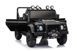 Elektrisches Kinderfahrzeug Land Rover Defender 110 SVX 12V, schwarz, 4X4-Antrieb, LED-Lichter, Vorder- und Hinterradfederung, 2,4-GHz-Fernbedienung, USB/AUX-Eingang, Bluetooth, Lithium-Akku, 4 x 25W-Motor, ORIGINALE Lizenz