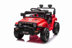 Elektroauto für Kinder OFFROAD NEW mit Hinterradantrieb, rot, Lithium-Batterie, hohes Fahrgestell, breiter Sitz, Hinterradfederung, 2,4-GHz-Fernbedienung, LED-Leuchten