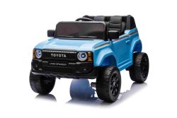 Elektrisches Kinderauto Toyota Landcruiser 12V, blau, breiter Einzelsitz, 2,4 GHz Fernbedienung, USB-/AUX-Eingang, Bluetooth, Federung, Lithiumbatterie, LED-Lichter, 2 x 25W Motor, ORIGINAL-Lizenz