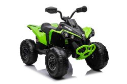 Can-am Renegade Elektroquad für Kinder, grün, Einsitzer, Vorder- und Hinterradfederung, LED-Leuchten, Lithium-Akku, 2 x 35-W-Motoren, weiche EVA-Räder, MP3-Player mit USB/AUX-Eingang, lizenziert