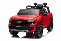 Elektro-Kinderauto FORD Ranger  12V, rot, Ledersitz, 2,4-GHz-Fernbedienung, Bluetooth-/USB-Eingang, Federung, 12-V-Batterie, Kunststoffräder, 2 x 30-W-Motoren, ORIGINAL-Lizenz