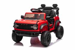 Elektrisches Kinderfahrzeug Ford Bronco mit Hinterradantrieb, lizenziert (Einzelsitzer), Rot, Lithiumbatterie, hohe Bodenfreiheit, breiter Sitz, Hinterachsfederung, 2,4-GHz-Fernbedienung, MP3-Player mit USB-Anschluss, LED-Beleuchtung