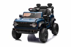 Elektrisches Kinderfahrzeug Ford Bronco mit Hinterradantrieb, lizenziert (Einzelsitzer), Blau, Lithiumbatterie, hohe Bodenfreiheit, breiter Sitz, Hinterachsfederung, 2,4-GHz-Fernbedienung, MP3-Player mit USB-Anschluss, LED-Beleuchtung