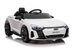 Elektrisches Kinderauto Audi RS E-tron GT 12V, weiß, breiter Einzelsitz, 2,4-GHz-Fernbedienung, USB-/AUX-Eingang, Bluetooth, Federung, Lithium-Batterie, LED-Leuchten, 2 x 25W Motor, ORIGINALE Lizenz
