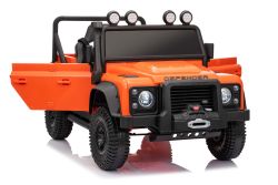 Elektrisches Kinderfahrzeug Land Rover Defender 110 SVX 12V,orange , 4X4-Antrieb, LED-Lichter, Vorder- und Hinterradfederung, 2,4-GHz-Fernbedienung, USB/AUX-Eingang, Bluetooth, Lithium-Akku, 4 x 25W-Motor, ORIGINALE Lizenz