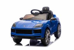 Elektrisches Ride-On Auto Porsche Cayenne 12V mit Hinterradantrieb – Lizenzmodell (Einzelsitz), blau, Lithium-Batterie, breiter Sitz, gefederte Achsen, 2,4 GHz Fernbedienung, MP3-Player mit USB-/AUX-Eingang, LED-Leuchten