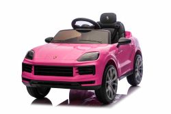 Elektrisches Ride-On Auto Porsche Cayenne 12V mit Hinterradantrieb – Lizenzmodell (Einzelsitz),  rosa, Lithium-Batterie, breiter Sitz, gefederte Achsen, 2,4 GHz Fernbedienung, MP3-Player mit USB-/AUX-Eingang, LED-Leuchten