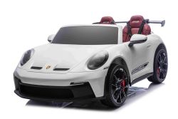 Elektrisches Kinderauto Porsche 911 GT3  24V mit 4x4-Antrieb, weiß, zwei Sitze, 2,4-GHz-Fernbedienung, USB/AUX-Eingang, 200W-Motoren, Federung, Lithium-Batterie, LED-Leuchten vorne und hinten, ORIGINALE Lizenz