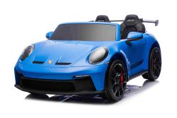 Elektrisches Kinderauto Porsche 911 GT3  24V mit 4x4-Antrieb, blau, zwei Sitze, 2,4-GHz-Fernbedienung, USB/AUX-Eingang, 200W-Motoren, Federung, Lithium-Batterie, LED-Leuchten vorne und hinten, ORIGINALE Lizenz