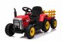 Kinder Elektroauto Traktor WORKERS mit Anhänger, Rot, Hinterradantrieb, 12-V-Batterie, Rädern, breitem Sitz, 2,4-GHz-Fernbedienung, MP3-Player und SD-Eingang, LED-Leuchten