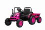 Elektrischer Traktor POWER mit Anhänger, Rosa, Hinterradantrieb, 12-V-Batterie, Kunststoffräder, breiter Sitz, 2,4-GHz-Fernbedienung, MP3-Player mit USB,  LED-Leuchten