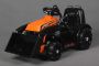 Elektrischer Traktor FARMER mit Frontlader, orange, Heckantrieb, 6V Batterie, Kunststoffräder, breiter Sitz, 20W Motor, Einsitzer, Lenkradsteuerung, LED-Beleuchtung