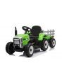 Kinder Elektroauto Traktor WORKERS mit Anhänger, Grün, Hinterradantrieb, 12-V-Batterie, Rädern, breitem Sitz, 2,4-GHz-Fernbedienung, MP3-Player und SD-Eingang, LED-Leuchten