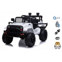 OFF ROAD Elektro-Aufsitzwagen mit Hinterradantrieb, Weiss, 12-V-Batterie, hohes Fahrgestell, breiter Sitz, hängende Achsen, 2,4-GHz-Fernbedienung, MP3-Player mit USB , LED-Leuchten